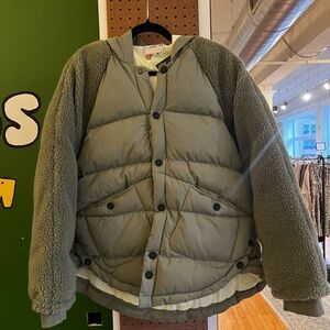 Pilcro Olive Puffer Jacket with Sherpa Sleeves